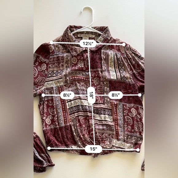 AMERICAN RAG Womens Red Printed Long Sleeve Collared Button Up Top Large - Picture 3 of 8